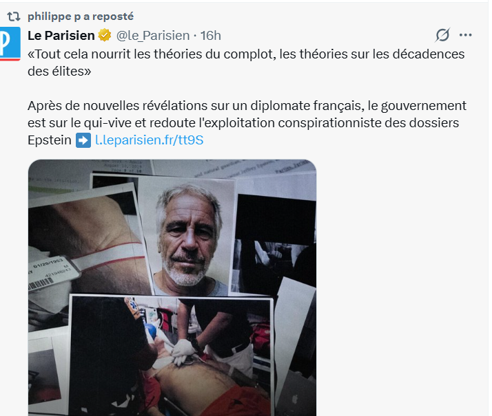 Qu’on se le dise une bonne fois pour toutes.
Pour nos médias « progressistes », le problème dans l’affaire Epstein n’est pas :
- Le réseau pédocriminel
- Les viols
- Son caractère ignoble
- Ni ses connexions directes avec les élites mondiales
Non.
Le vrai problème, c’est les «