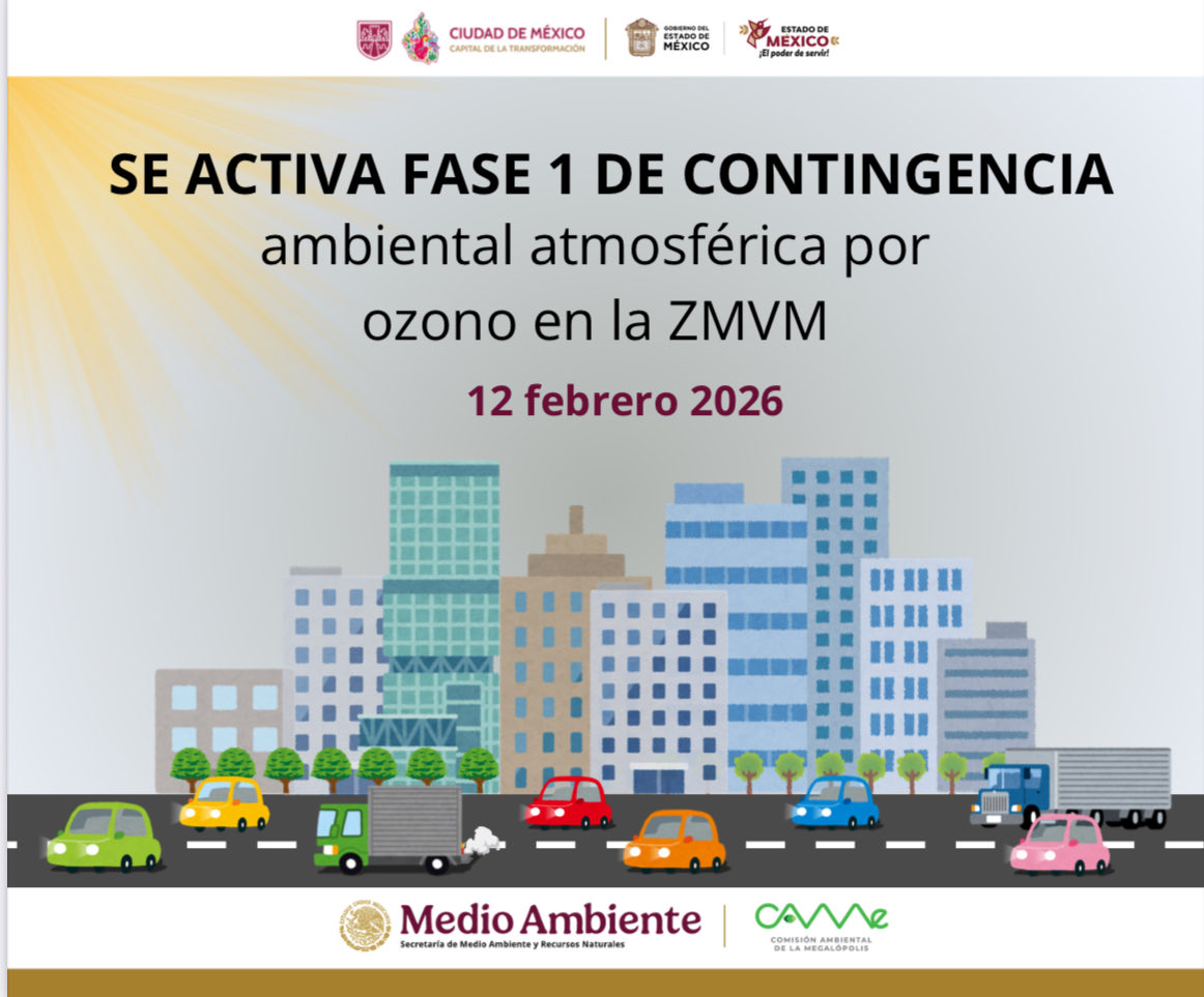Informamos a la ciudadanía que la Comisión Ambiental de la Megalópolis (CAMe) ha activado la Fase I de Contingencia Ambiental Atmosférica por ozono en la Zona Metropolitana del Valle de México.

Consulta las medidas y restricciones oficiales aquí:
👉 bit.ly/4awlldA