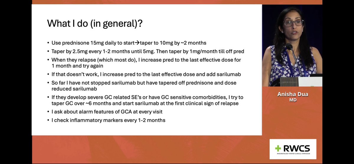 doctorRBC's tweet photo. Treatment of PMR still centers around steroids
Avg length one year
During relapse, return to previous dose
Consider IL-6i for difficult cases
@RheumNow #RWCS2026 https://t.co/0xmAGe7m35