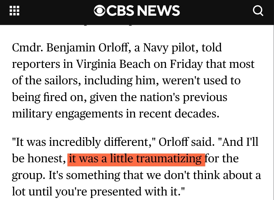 "Traumatic". 

This is how the US Navy sailors described their deployment in the Red Sea-Yemen in 2024.
cbsnews.com/news/u-s-navy-…