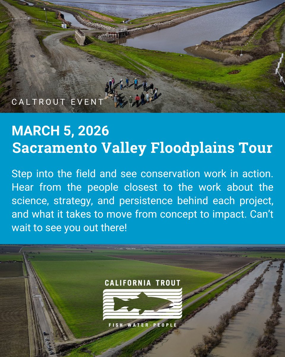9 Tours. 9 Locations. March-October. All FREE. From the North Coast ➡️ SoCal, join us in the field to see conservation in action. First up: Sac Valley floodplains on March 5. Let's get muddy exploring restoration that's making a real impact. Sign up!
secure.caltrout.org/nx/portal/neon…