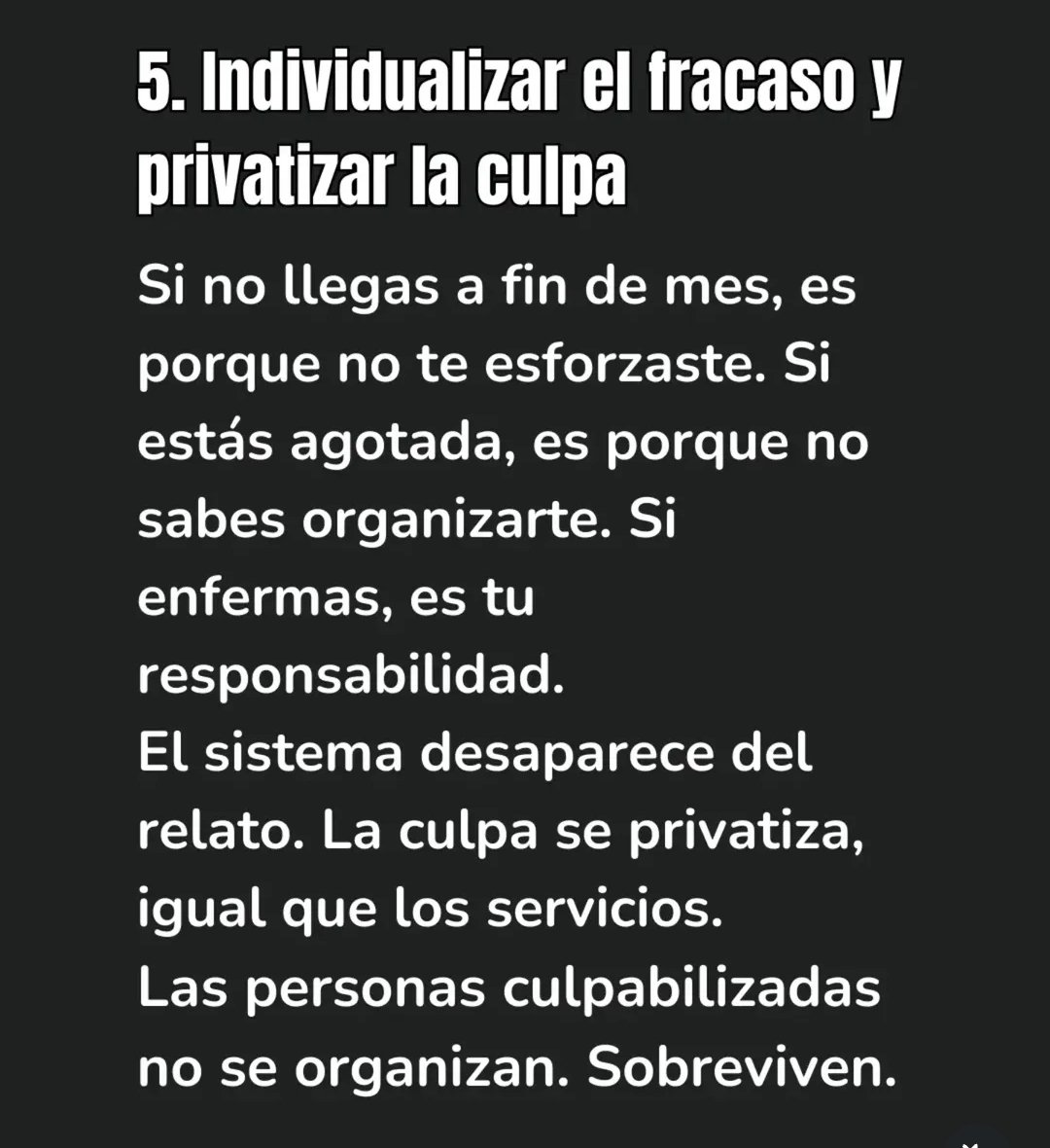 andro14021993's tweet image. Es el manual clásico del libertarismo. No es novedad ni genialidad de este gobierno, es un modelo testeado hace años en distintos países. Acá funcionó. Y eso dice mucho de nuestra sociedad, fácilmente manipulable, desinformada y apática. Te quieren hacer sentir culpable por todo.