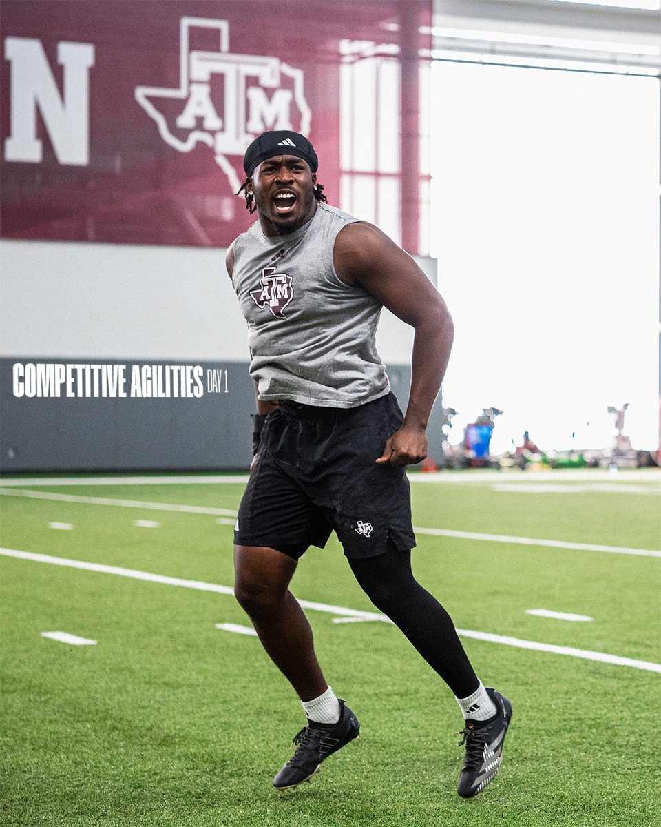 AggieFootball's tweet photo. Details. Mental Toughness. Competitive Agilities are here. 

#GigEm https://t.co/qSgPnbAlb9