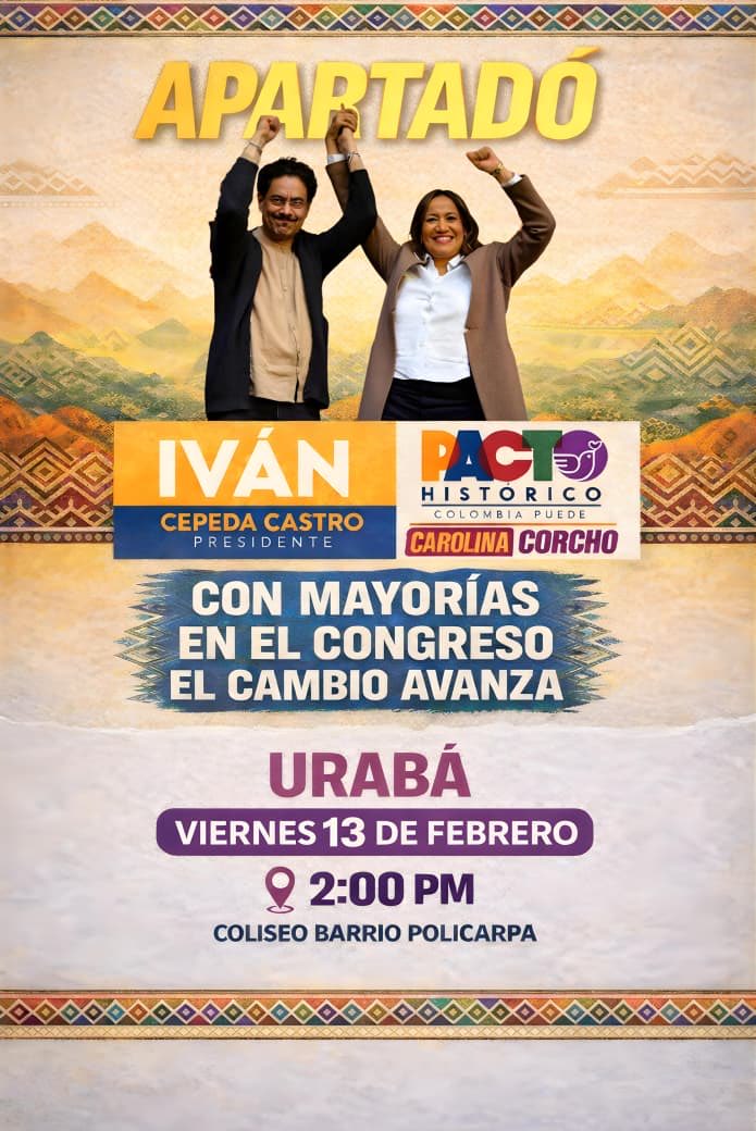 Contravia's tweet photo. En contra de todas las trabas del @CNE_COLOMBIA el #PactoHistorico con el liderazgo de @IvanCepedaCast y @carolinacorcho sigue llenando plazas en todo el pais. Mañana #URABA https://t.co/Dfjj29zu3q