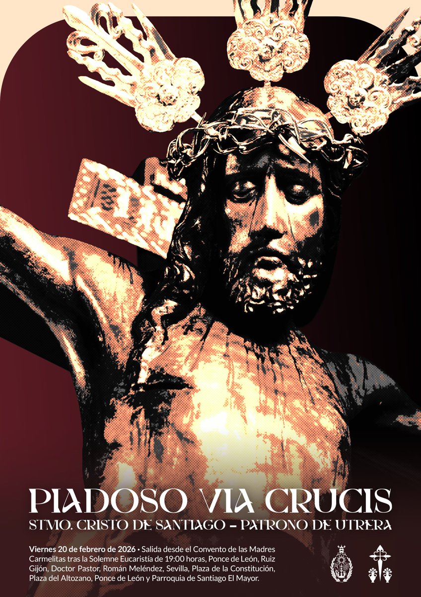 Hdad_CautivoUt's tweet image. ◾ PIADOSO VÍA CRUCIS EN HONOR AL STMO. CRISTO DE SANTIAGO, PATRONO DE UTRERA

📅 Viernes 20 febrero.
🕖 19:00h | Eucaristía en Convento de las Madres Carmelitas.
📍 Tras la Misa, comienzo del Vía Crucis que finalizará en la Parroquia de Santiago El Mayor.