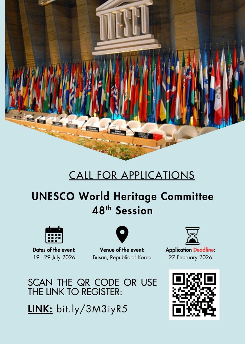 opportunitiesfy's tweet image. Fully funded UN support for Indigenous representatives to attend UNESCO World Heritage Committee 2026 (Busan, 19–29 July); travel &amp;amp; accommodation covered (subject to observer status). Apply by 27 Feb: wp.me/p23f03-fff

#IndigenousPeoples #UNESCO #FullyFunded