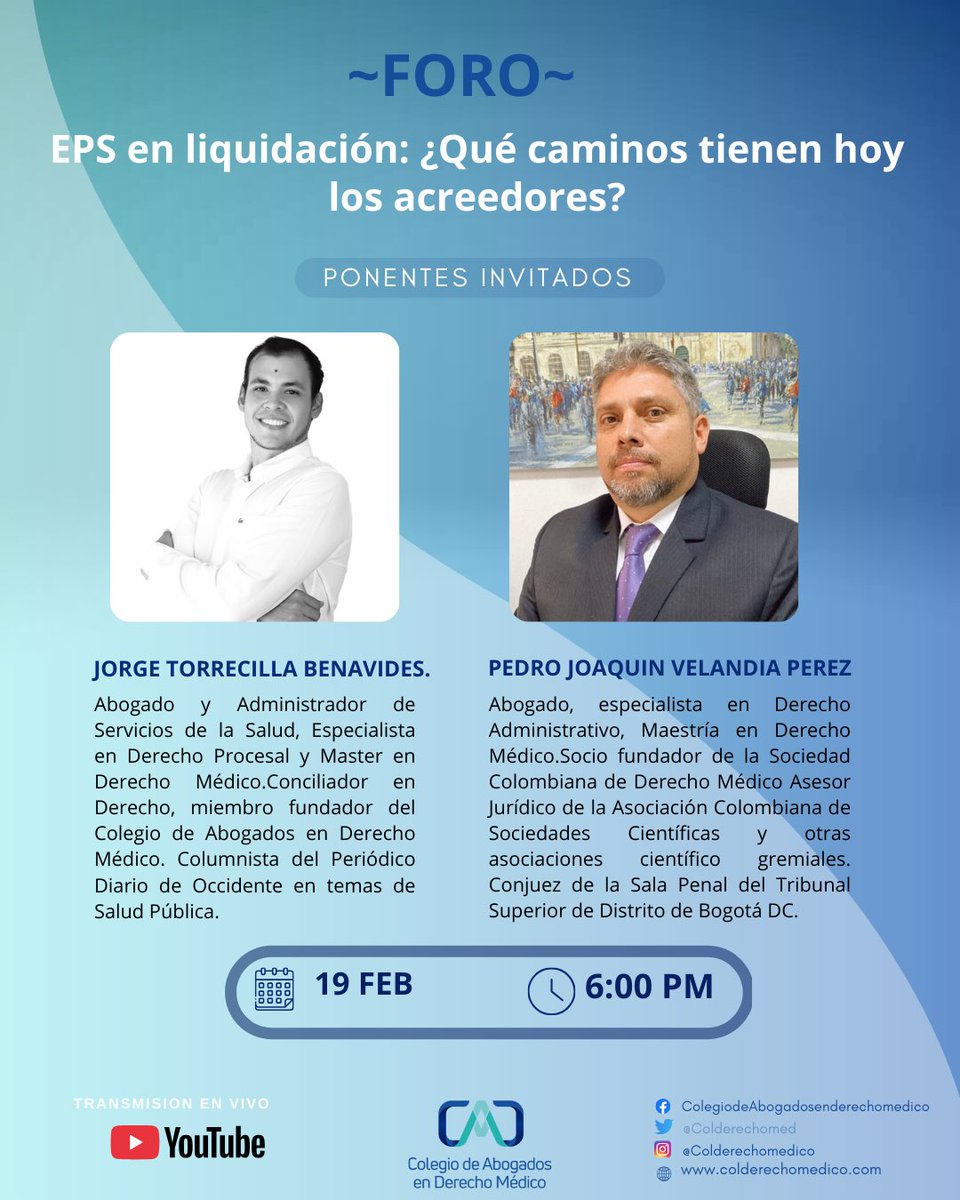 colderechomed's tweet photo. 📢 Foro virtual | EPS en liquidación: ¿Qué caminos tienen hoy los acreedores?

🔗 Inscríbase aquí: https://t.co/DWB5YNU6al

¡Los esperamos para un diálogo de alto nivel académico y práctico! ⚖️ https://t.co/R6VEoTSPbP