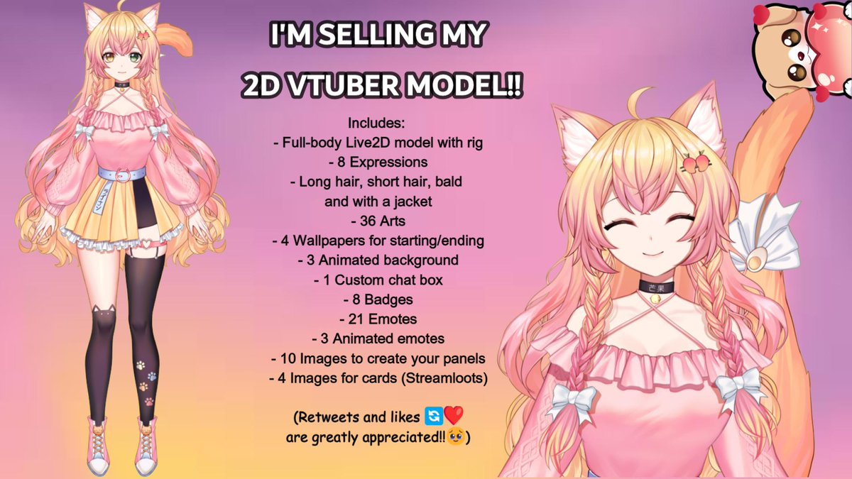 Mangolivess's tweet photo. ❤️SELLING MY VTUBER💛MY AVATAR 2D❤️
I'm going through some financial difficulties and I'll soon be leaving the vtuber world, so I've decided to sell it. 

DM are open.

(Retweets🔄 and likes❤️are greatly appreciated!!🥹)

#vtuber #avatar2d #VTuberAssets #VTuberUprising https://t.co/akhbvVKpkX