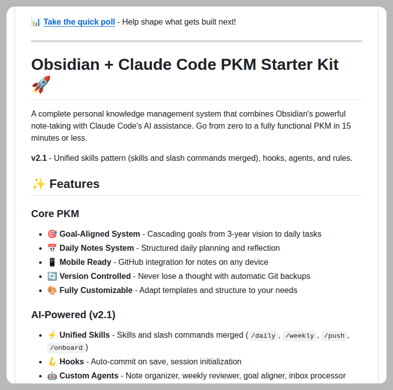 Personal knowledge management system with AI agents and Git backups ...