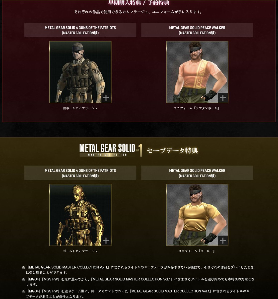 メタルギアソリッド マスターコレクションVol.2 早期購入特典ではMGS4