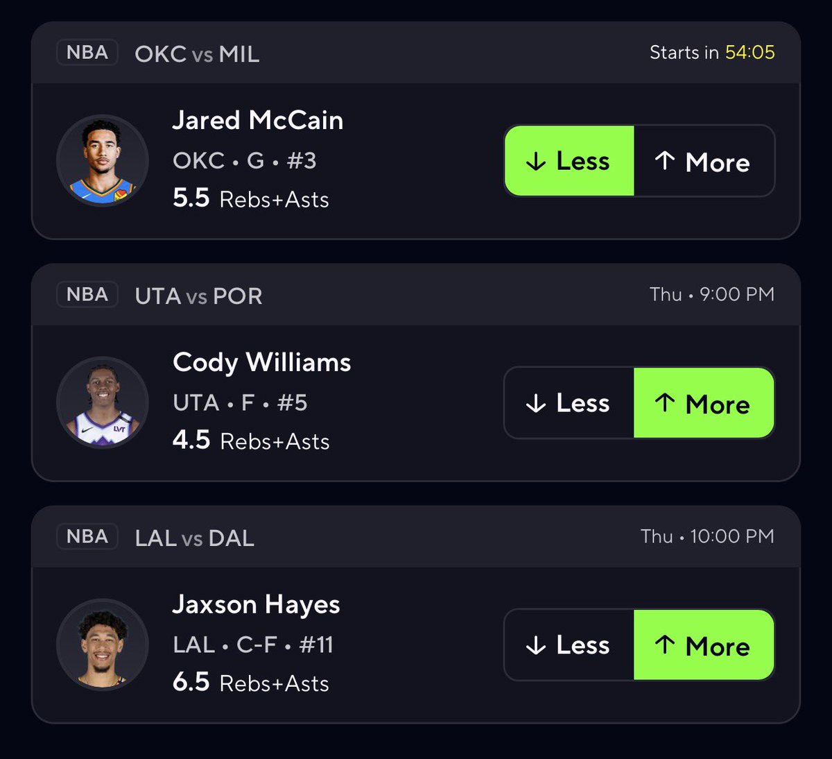 PropGeekZeke's tweet image. NBA 2/12 Betting Card:

Going for our 2nd SWEEP in 3 days! 🧹🧹

Jared McCain Under 5.5 Reb+Ast
Cody Williams Over 4.5 Reb+Ast
Jaxson Hayes Over 6.5 Reb+Ast 

❤️ if you’re riding! 

$100 to someone who LIKES if we go 3-0!