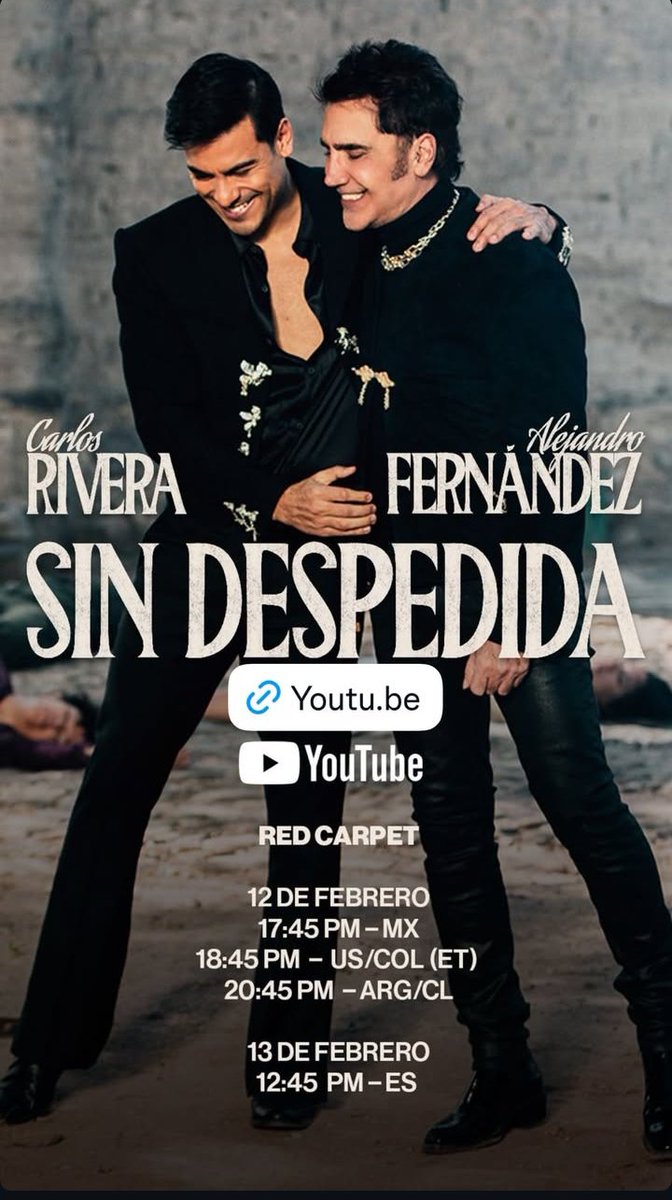 vistamaredes's tweet photo. Únete al estreno de #SinDespedida 
Carlos Rivera &amp; Alejandro Fernández ⬇️
https://t.co/8Px47U260E https://t.co/nEL5kkvzqM