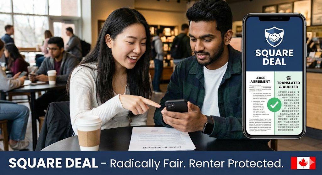 SquareDealAI's tweet image. Lost in translation? Don't sign a lease you can't read. Square Deal translates &amp;amp; audits it instantly. Know it's fair before you move in. 🤝🇨🇦 #SquareDeal #RenterProtection #Canada