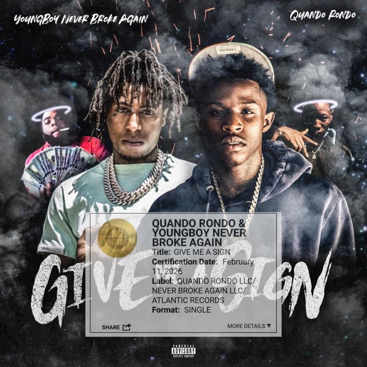 Quando Rondo &amp; NBA YoungBoy hit track “Give Me A Sign” has been certified Gold 🔥