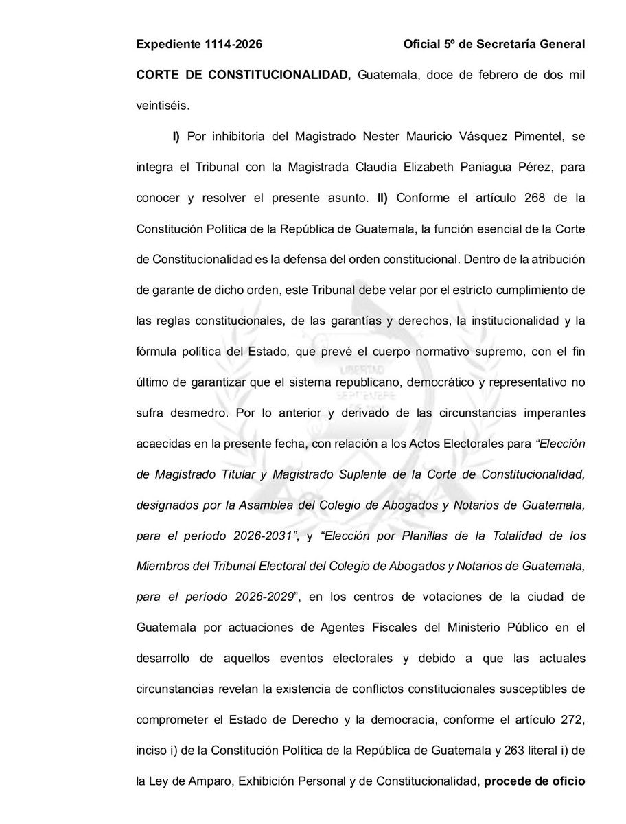 dcuevas_pl's tweet photo. #Urgente
Resolución de la @CC_Guatemala garantiza que no se interfiera con el proceso electoral del Cang para la elección de magistrados de la CC. https://t.co/o9duXaoCFn