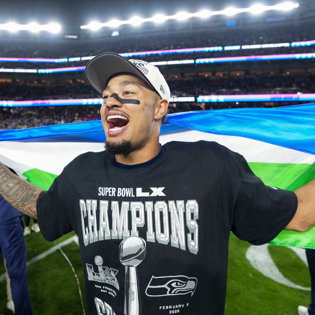 NFLPlus's tweet photo. Jaxon Smith-Njigba is the 7️⃣th player EVER to win Offensive Player of the Year and win the Super Bowl in the same season 💪

@Seahawks | #GoHawks https://t.co/HLSAtxlY51