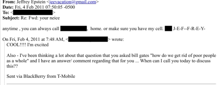 Bill Gates discussed the murder of all the poor people in the world with Jeffrey Epstein in 2011.