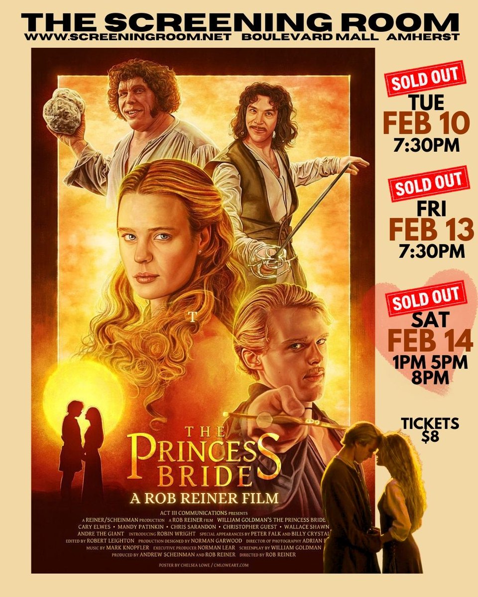 All tables/theater seats are SOLD OUT. There will be some individual seats or bar stools available at the door for each show.   screeningroom.net  (716) 837-0376   Boulevard Mall in Amherst