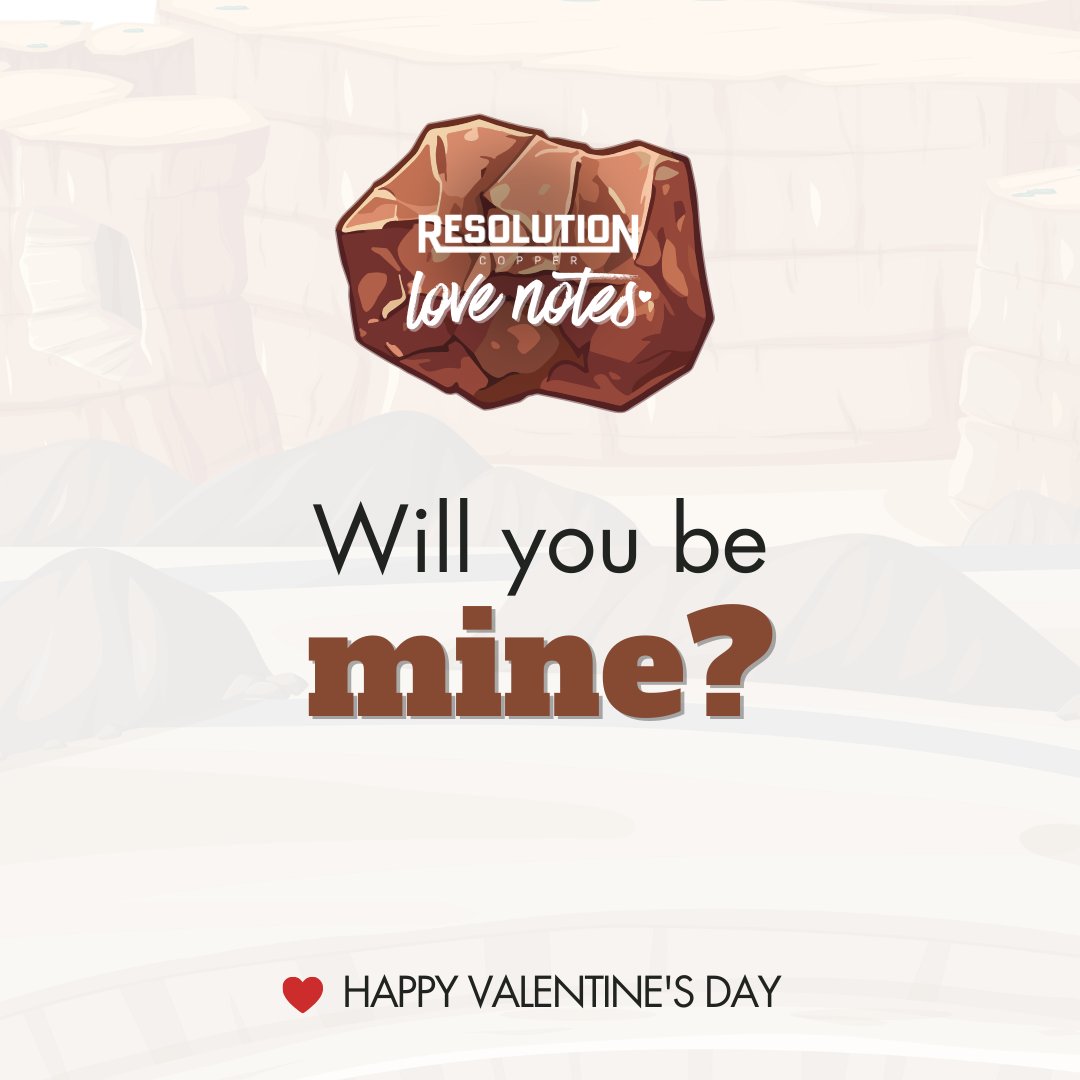 resolutioncu's tweet image. Yes, we made mining Valentine cards. No, we’re not sorry. Tag your Valentine and let the puns do the emotional labor. #CopperLoveNotes #ValentinesDay  #Mining #ResolutionCopper