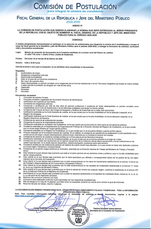 #EnElPaísDCA | La Comisión de Postulación para integrar la nómina de seis candidatos a Fiscal General de la República y jefe del Ministerio Público (MP) aprueba la convocatoria pública para que los interesados se postulen. La misma se publicará oficialmente este viernes 13 de