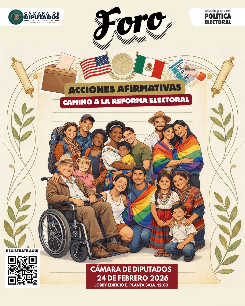 🗳️ En el marco de la discusión de la #ReformaElectoral, te invitamos a participar en el foro: Acciones Afirmativas camino a la #ReformaElectoral.

🗓️ 24 de febrero
🕛 12:00 h

👩🏾‍💻 Si te interesa participar, regístrate: view.page/gVRo1p