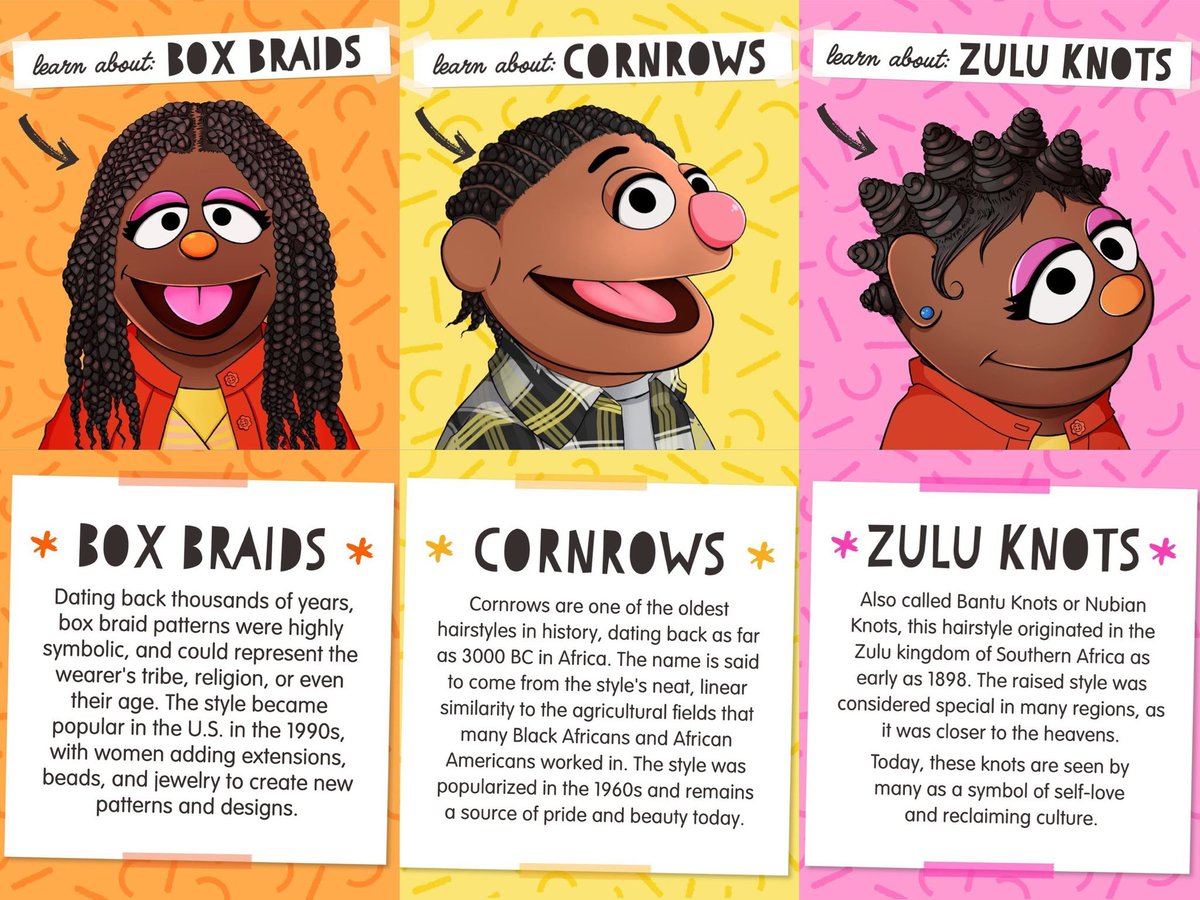 ToonHive's tweet image. Sesame Street highlights iconic Black hairstyles in celebration of Black History Month.
