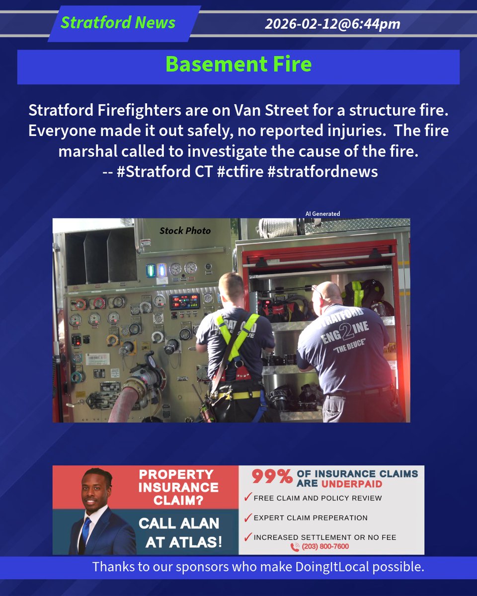 DoingItLocalcom's tweet image. Basement Fire
Stratford Firefighters are on Van Street for a structure fire. Everyone made it out safely, no reported injuries.  The fire marshal called to investigate the cause of the fire.
2026-02-12@6:44pm -- #Stratford CT #ctfire #stratfordnews