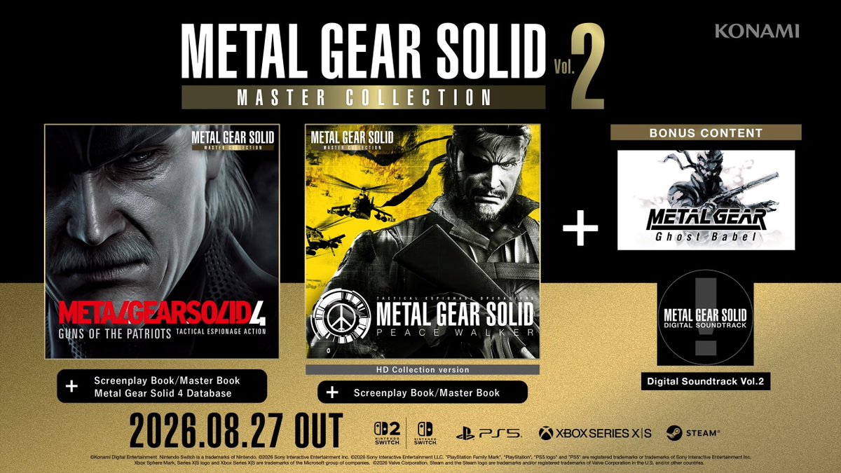 Wario64's tweet photo. METAL GEAR SOLID: MASTER COLLECTION Vol.2 (PS5/XSX/Switch/Switch 2 KC) up for preorder at Best Buy ($49.99) https://t.co/ERVT7n9ptF #ad https://t.co/EWNKYMUfub