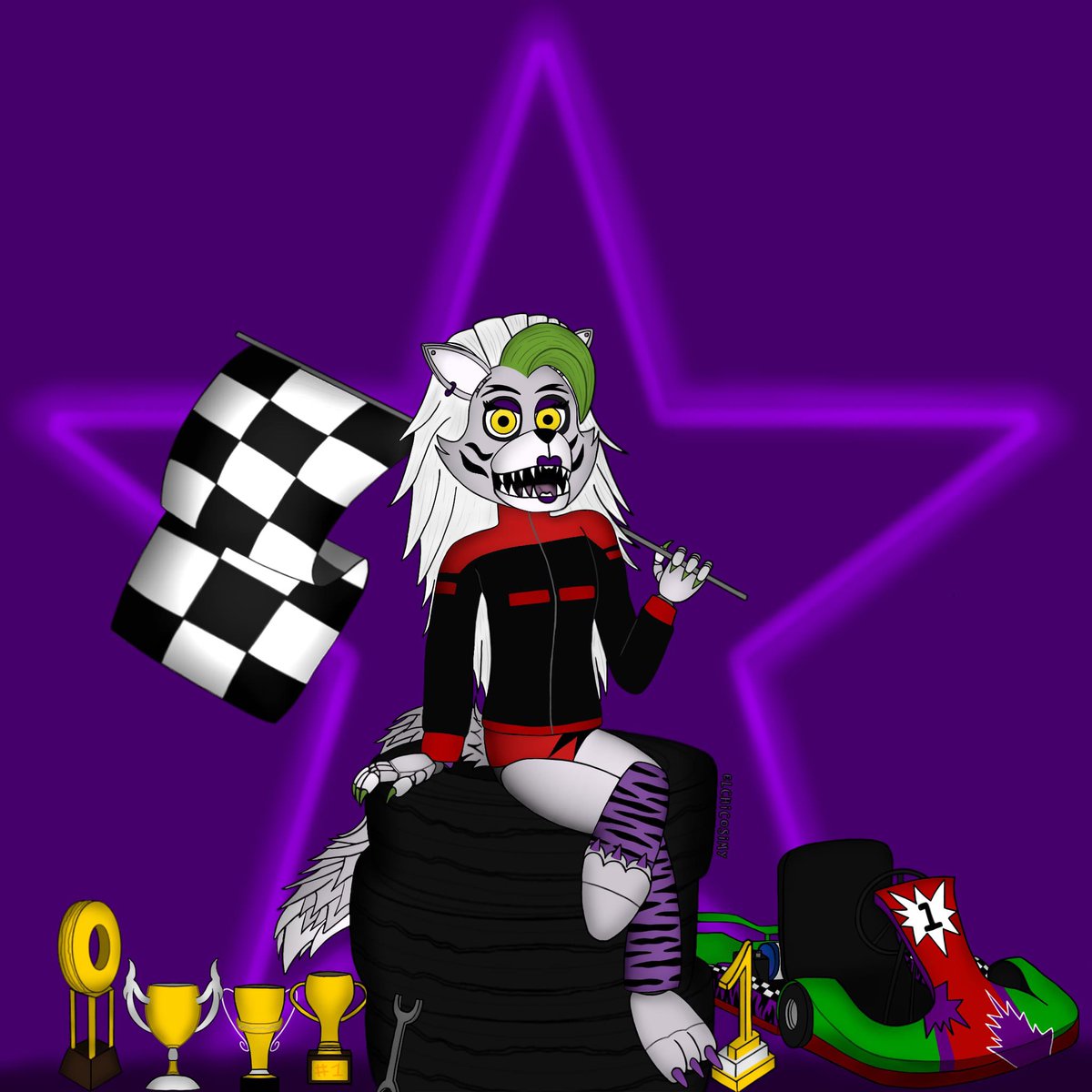 -The Wolf racer- 

#fanart #digitaldrawing #FNAF #FNAFArt #SecurityBreach #RoxanneWolf