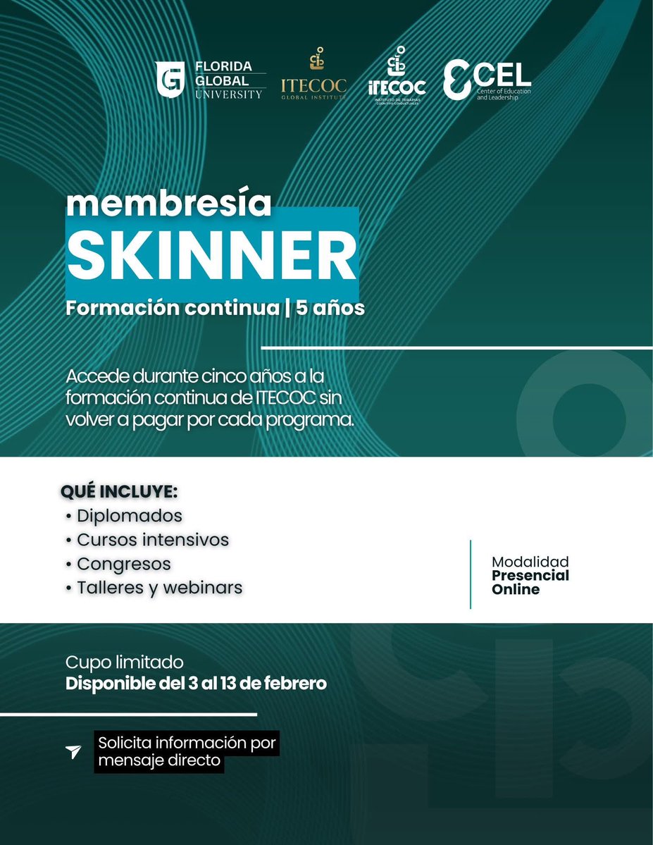 La 𝐌𝐞𝐦𝐛𝐫𝐞𝐬𝐢́𝐚 𝐒𝐤𝐢𝐧𝐧𝐞𝐫 es una decisión estratégica.
⏳ Cupo limitado
📅 Disponible del 3 al 13 de febrero
👉 Informes aquí: wa.link/syu9ge