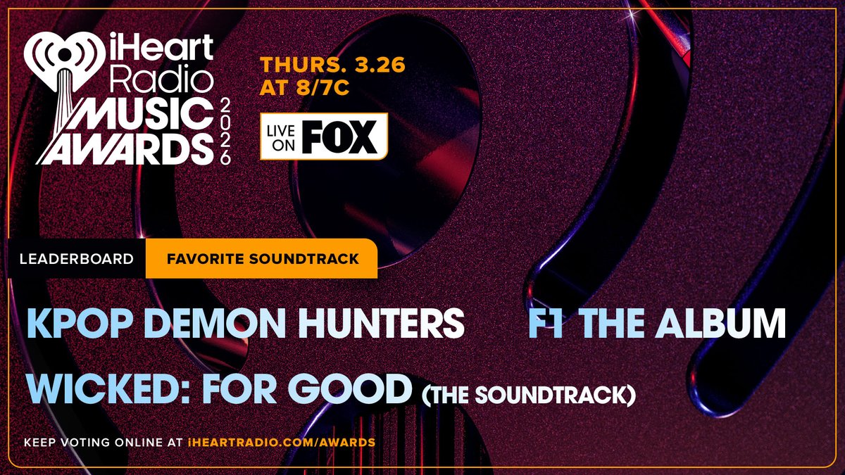 iHeartRadio's tweet photo. Current #iHeartAwards leaderboard for "Favorite Soundtrack"

*IN NO PARTICULAR ORDER*

Keep voting 👉 https://t.co/aPueslpaIw https://t.co/PanQlrWHbg