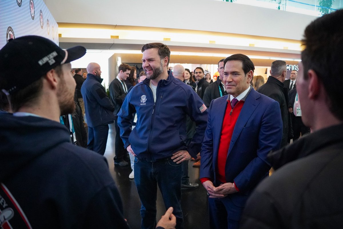 SecRubio's tweet image. Glad to be with @VP Vance in Milan to meet our @TeamUSA Winter Olympics athletes. Proud of your dedication as you represent the best of American excellence. Let's go Team USA 🇺🇸