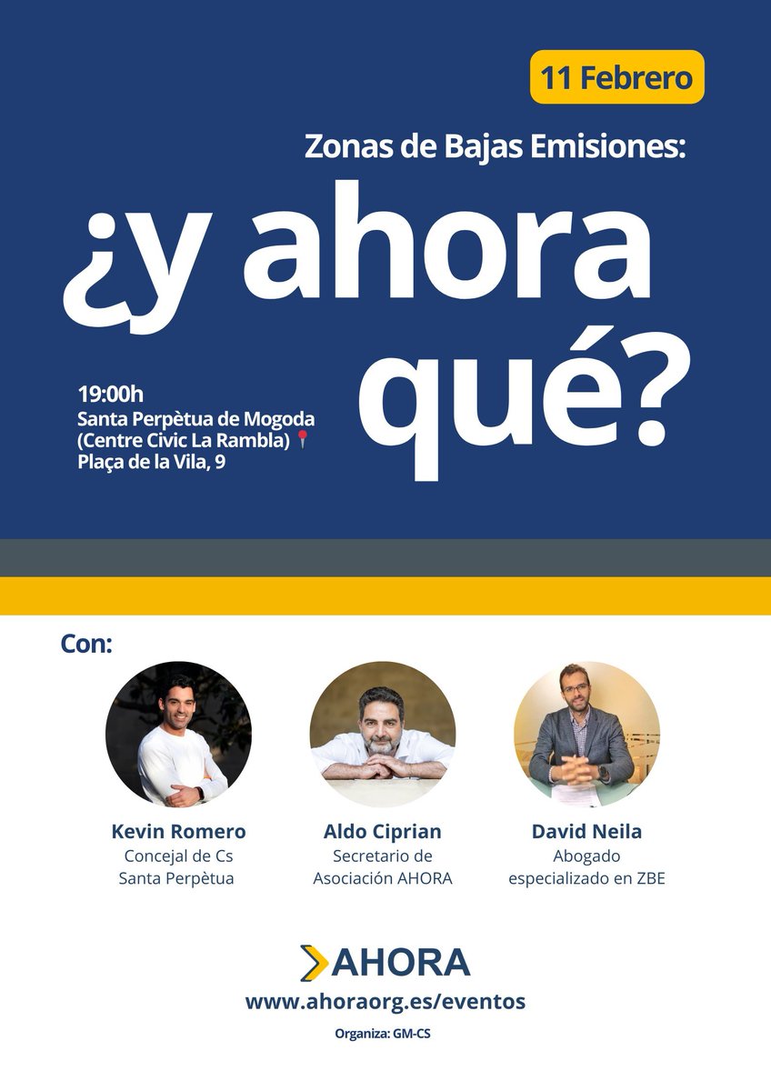 Recuerda, la próxima semana tienes una cita:

📅 11 de febrero · 🕖 19:00 h
📍 Santa Perpètua de Mogoda (Centre Cívic La Rambla)

Las ZBE a debate abierto. 

¡Te esperamos!