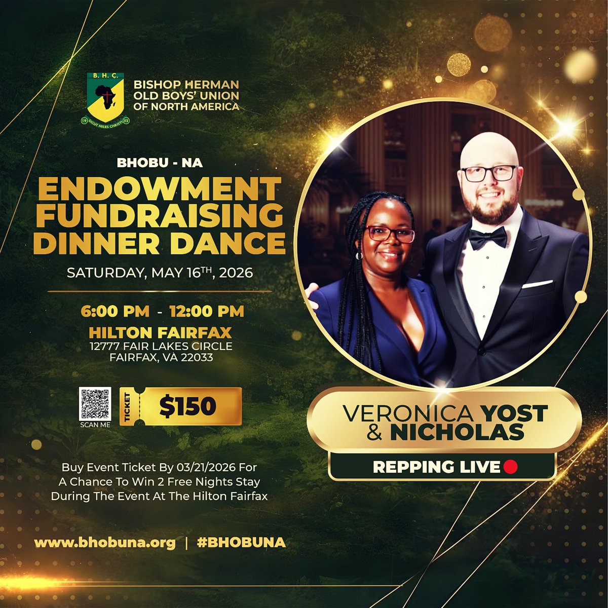bhobuna's tweet photo. Gem Veronica Yost(POGA) &amp; Nicholas are representing LIVE at the BHOBU-NA 2026 Endowment Fundraising Dinner Dance💃 

Buy by 03/21/2026 and you could win 2 FREE nights at Hilton Fairfax*   Lock in your ticket before your group chat starts crying:👇
https://t.co/UHhdiLwddK https://t.co/r8XTXuxo3z