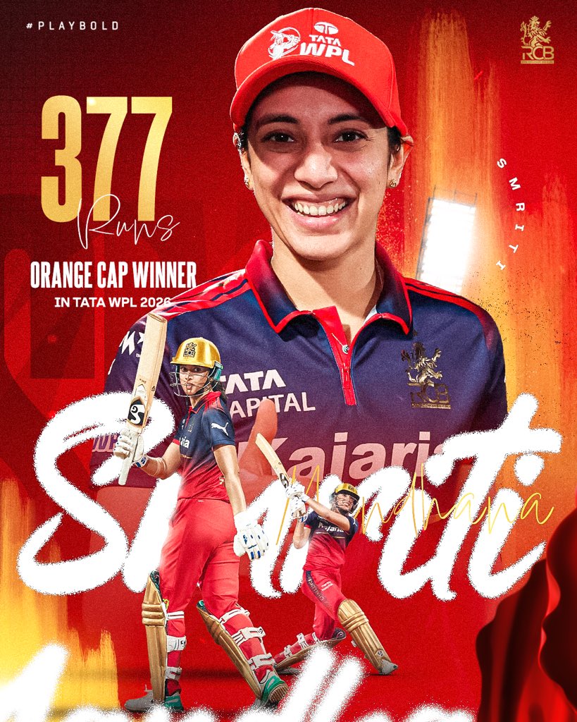 IndEnfo's tweet photo. Orange cap winner Tata  #WPL2026 #Smritimandhana https://t.co/DyGk01eC6Q