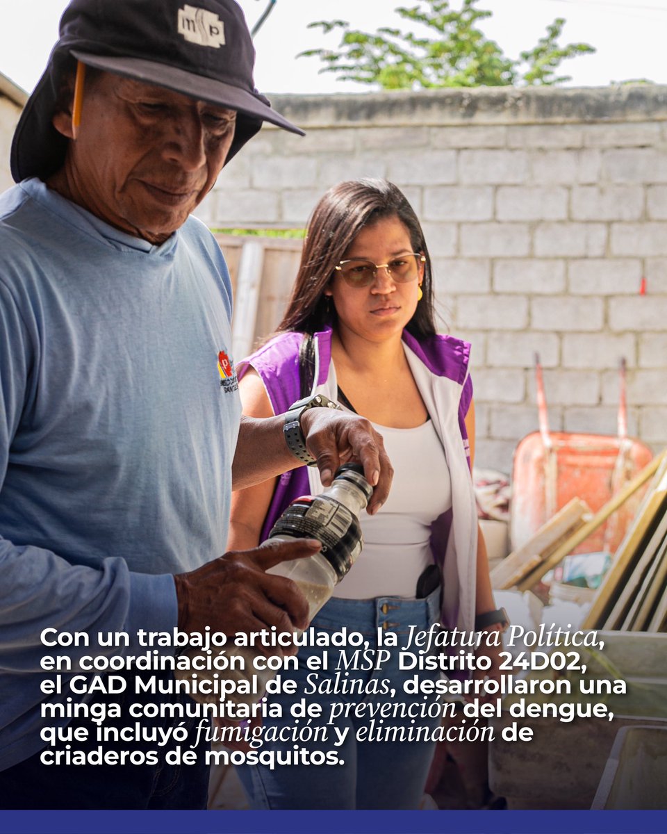 AnaLeonOk's tweet photo. ✅ Con un trabajo articulado, la Jefatura Política, en coordinación con el @msp_ecuador , la @alcaldiasalinas y las @fuerzasarmadasec, desarrollaron hoy, una minga comunitaria de prevención contra el dengue, destrucción de criaderos de mosquitos y fumigaciones. https://t.co/eUYqsG1Dvj