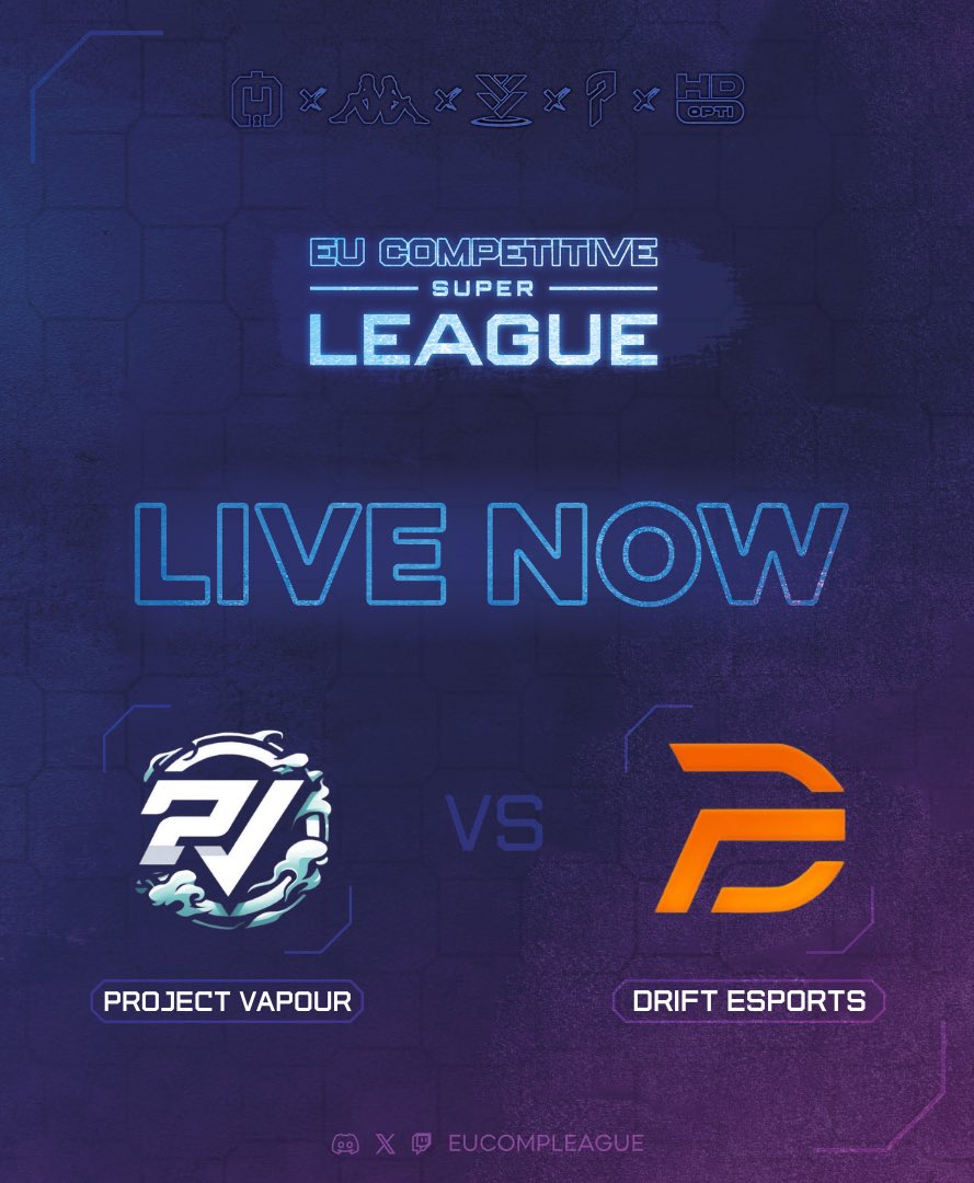 EuCompLeague's tweet photo. Super League 🌐

@DriFtEsports_ vs @ProjectVapourGG 

🕰️ 8PM
🎙️ @lozzha_ 
📺 https://t.co/JWlY25UaQZ https://t.co/3hy2DdcSTD
