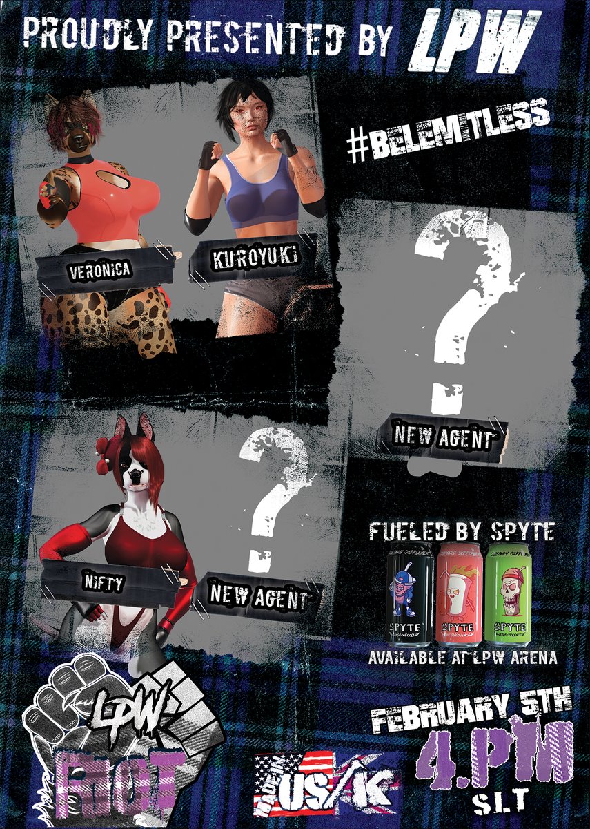 Today's show, LPW RIOT, begins at 4pm SLT!

⭐ Veronica vs Kuroyuki
⭐ NEW SIGNING
⭐ Nifty vs a SECOND NEW SIGNING

LPW Arena: maps.secondlife.com/secondlife/Pou…

Follow LPW: linktr.ee/limitlessprowr…