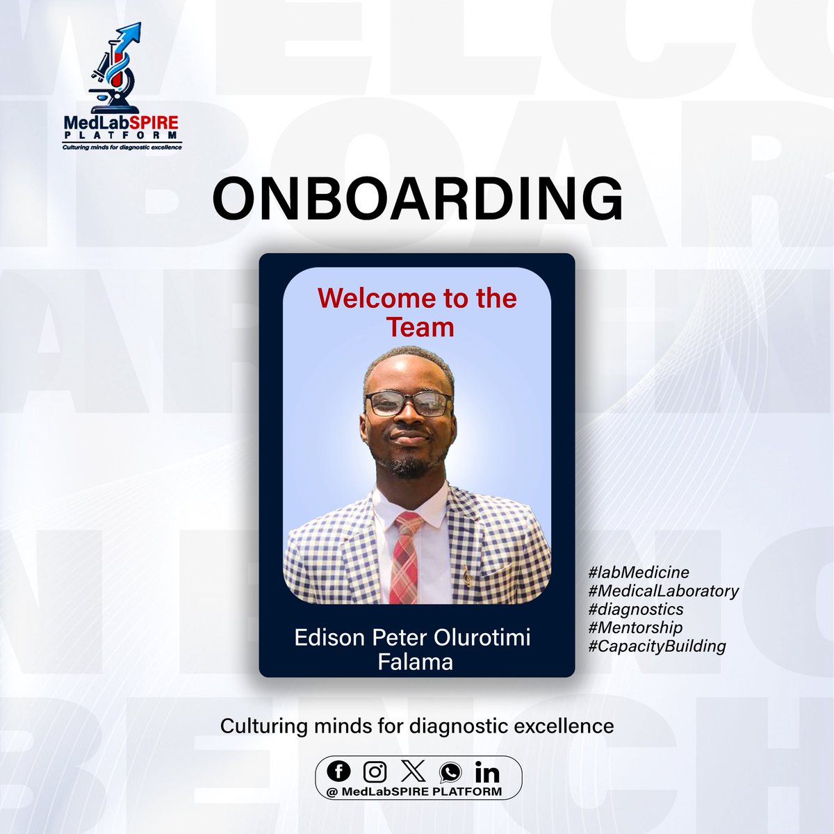 medlabspire's tweet photo. WELCOME ON BOARD TO THE MEDLABSPIRE PLATFORM
We are pleased to officially welcome our newly selected volunteers to the 

Our vision of culturing minds for diagnostic excellence through mentorship, capacity building and profession
#MedLabSPIRE https://t.co/Ca9VDk9jji