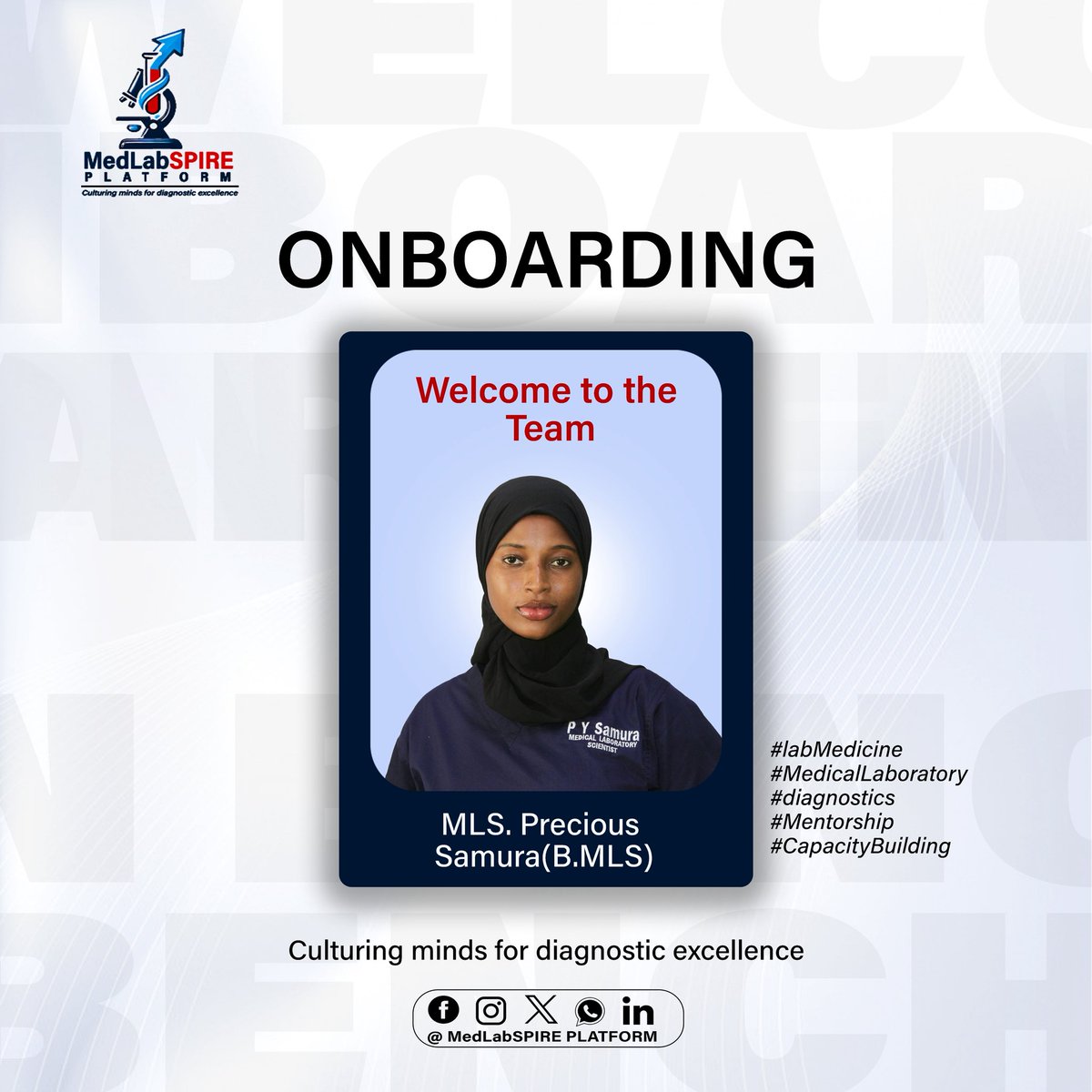 medlabspire's tweet photo. WELCOME ON BOARD TO THE MEDLABSPIRE PLATFORM
We are pleased to officially welcome our newly selected volunteers to the 

Our vision of culturing minds for diagnostic excellence through mentorship, capacity building and profession
#MedLabSPIRE https://t.co/Ca9VDk9jji