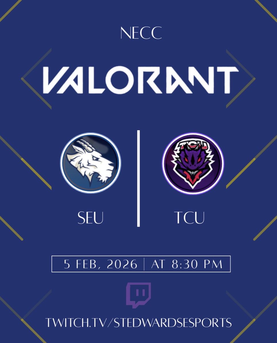 SEUEsports's tweet image. Our Valorent team plays against @tcuesports tonight at 8:30pm! 

twitch.tv/stedwardsespor…

#esports #valorent #stedwards #collegeesports