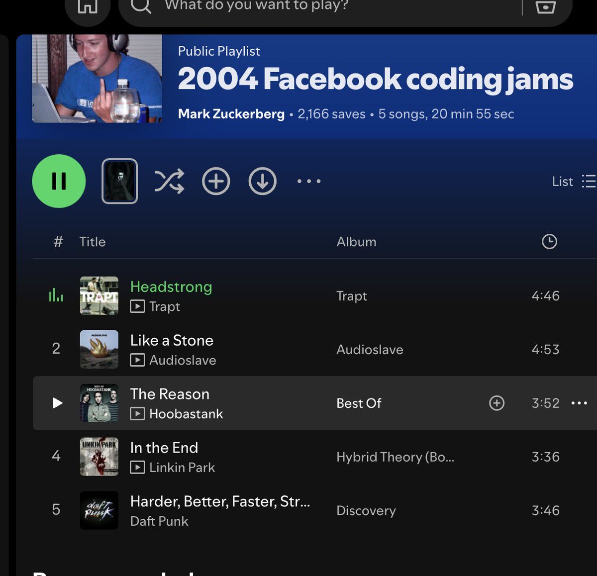 Mark Zuckerberg comparte la lista de reproducción que estaba escuchando mientras creaba Facebook en 2004.