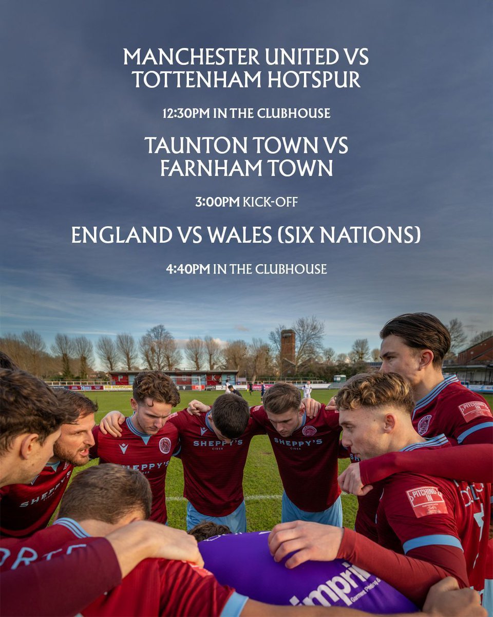 Super Saturday at the Cygnet ⚽🏉

We’re set for an action-packed day of sport this Saturday, with our fixture against Farnham Town sandwiched between two huge matches on the big screens.

𝗠𝗮𝗻𝗰𝗵𝗲𝘀𝘁𝗲𝗿 𝗨𝗻𝗶𝘁𝗲𝗱 🆚 𝗧𝗼𝘁𝘁𝗲𝗻𝗵𝗮𝗺 𝗛𝗼𝘁𝘀𝗽𝘂𝗿
12:30pm | Premier