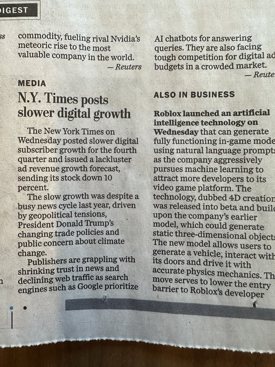The day after <a href="/washingtonpost/">The Washington Post</a> lays off one-third of its staff, not one word about it in the print edition. But some really fine work here in this update about NYT ad revenue!
