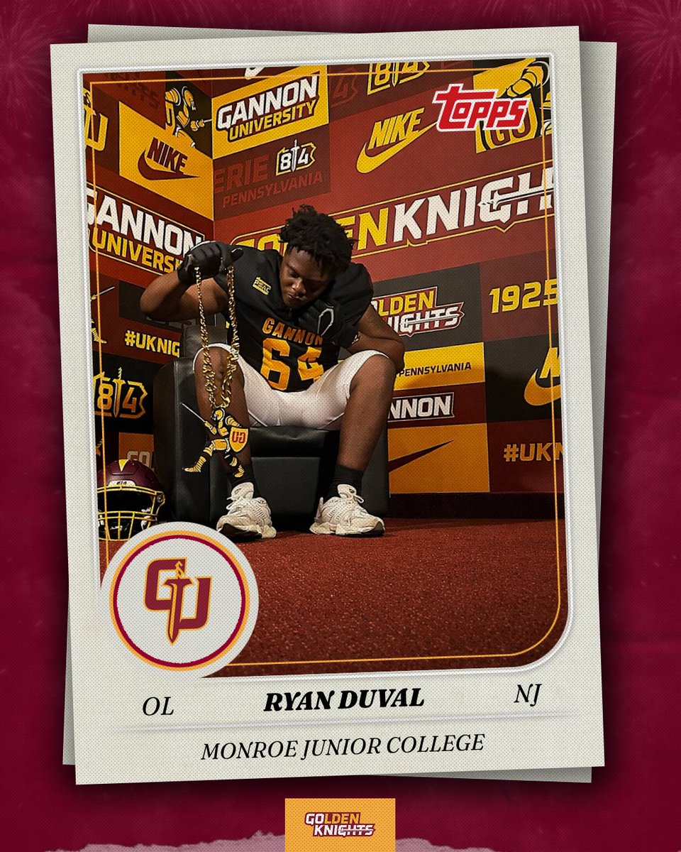 FootballGannon's tweet photo. Join us in welcoming Ryan to Knight Nation!

Ryan Duval
6’2” | 265lbs | OL
Maplewood, NJ - Monroe Junior College
#UKnighted |⚔️ https://t.co/urWQxb9Auo