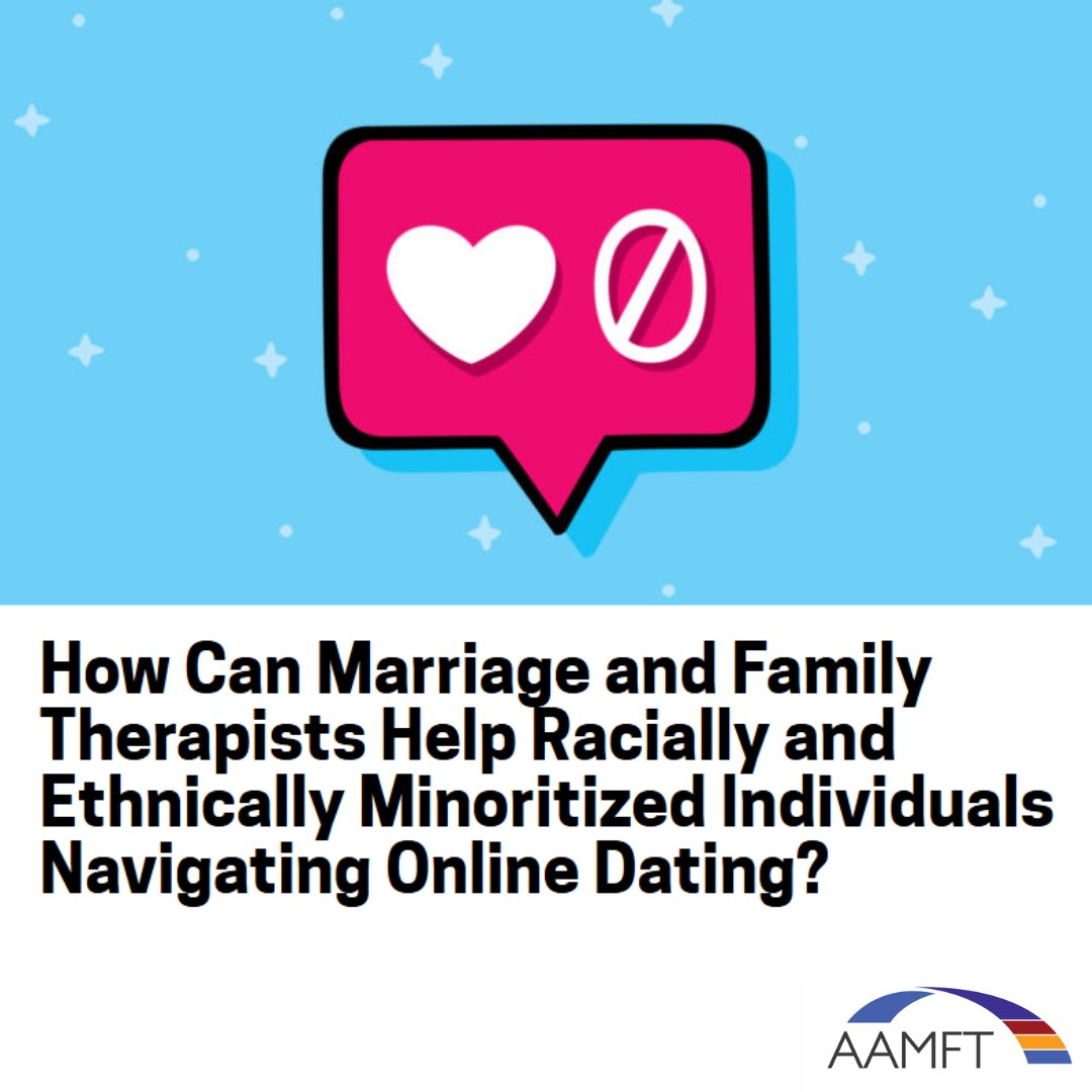 TheAAMFT's tweet photo. For many, dating app platforms represent hope and possibility. Check out “How Can MFTs Help Racially and Ethnically Minoritized Individuals Navigating Online Dating?”

https://t.co/0osSp3GJsF https://t.co/KBmZIjeFIy
