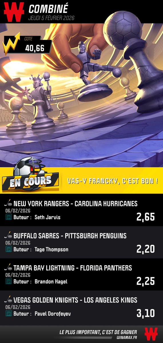 LePuckeur's tweet photo. 🇺🇸NHL

🧊Jarvis | 2,65🧊
🧊Thompson | 2,20🧊
🧊Hagel | 2,25🧊
🧊Dorofeyev | 3,10🧊

Voici les buteurs pour cette dernière map NHL avant les JO 🏒

🔥❤️

#TeamParieur #NHL https://t.co/dNsOAwrnl2
