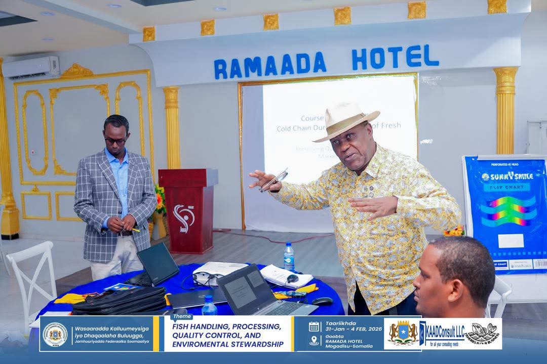 hasan_macow's tweet photo. Grateful to co-facilitate with my colleagues the Training of Trainers (ToT) program on Fish Handling, Processing, Quality Control, and Environmental Stewardship. @MFBESomalia organized the training in collaboration with KAAD–Fishtech Joint Venture and with support from SHIIP. https://t.co/R1D933JqvY