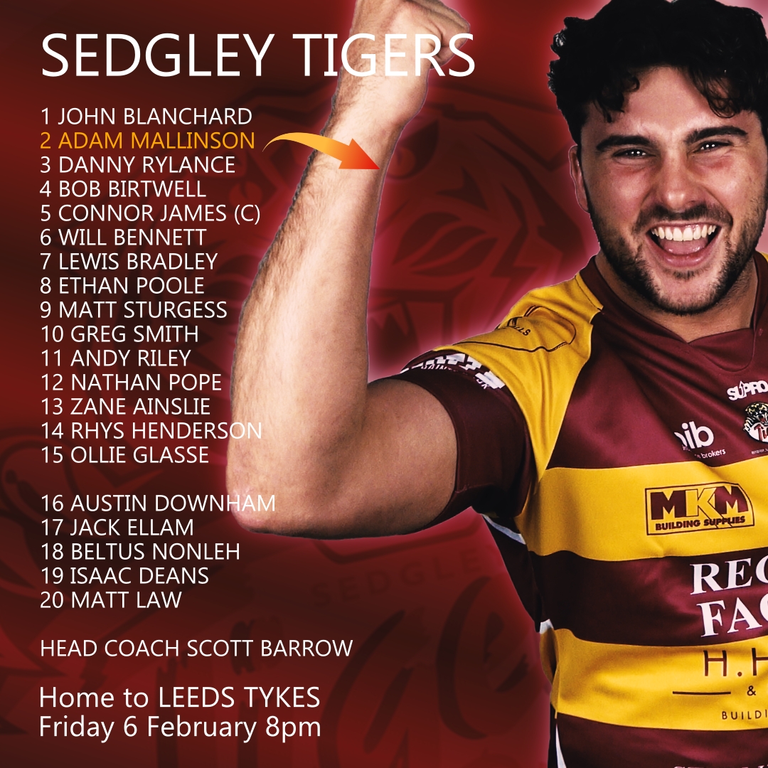 🐯 TIGERS LINEUP!

ℹ️ Here's how the Tigers line up as we face Leeds Tykes in National 1 TOMORROW NIGHT!

🆚 <a href="/LeedsTykes/">Leeds Tykes RUFC</a> 

🕗 KO 8pm

🍷🍺🍵 Get in early. Live artist from 6pm 🎤 🎵

👏🏻 Make a big night of it and GET BEHIND THE TIGERS!