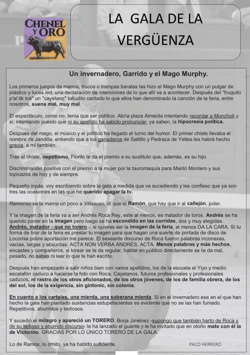 ✒️CRÓNICA CHENEL Y ORO💜💛

LA GALA DE LA VERGÜENZA 2026